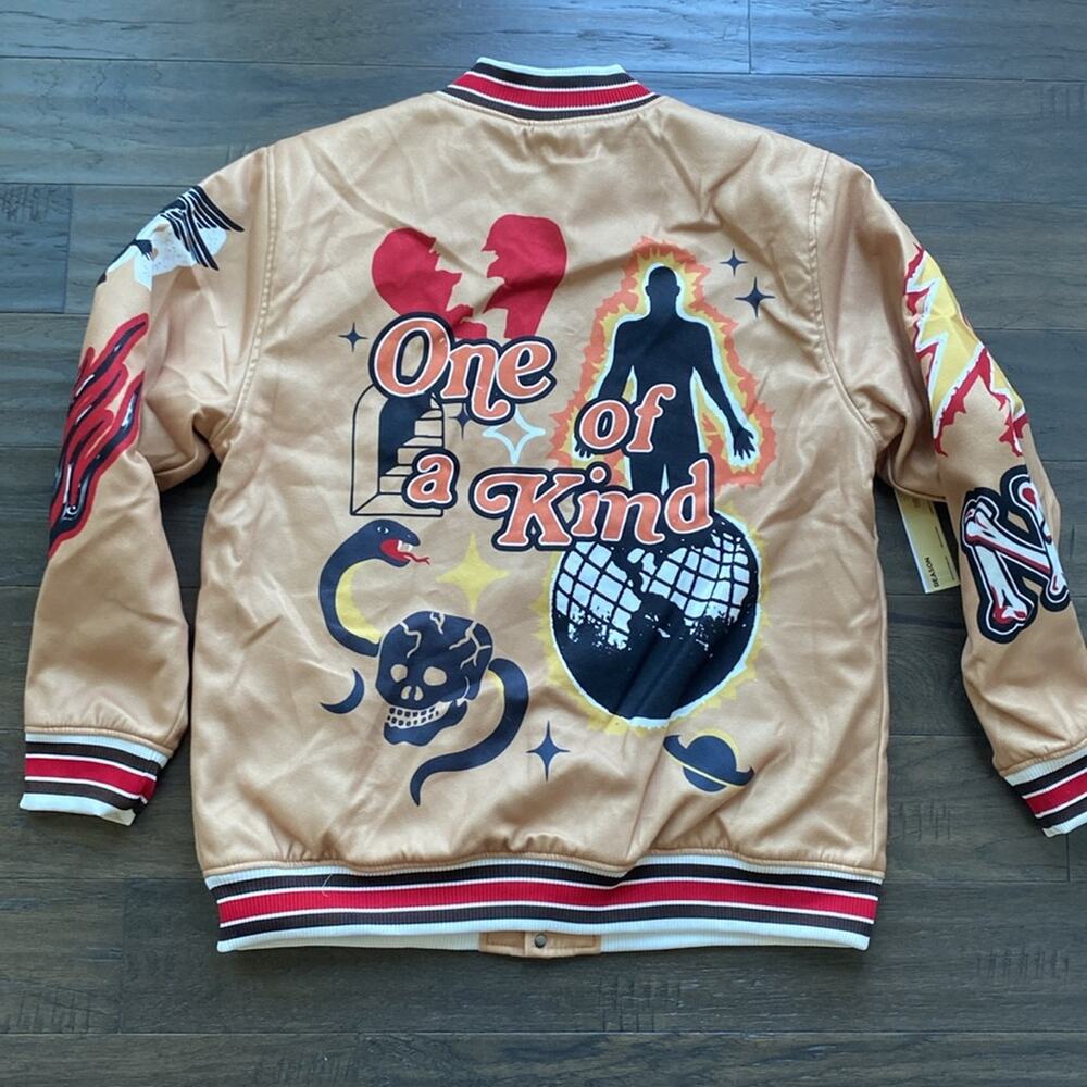 Reason Tan Bomber Jacket with Red and Black Accents - Picture 7 of 11